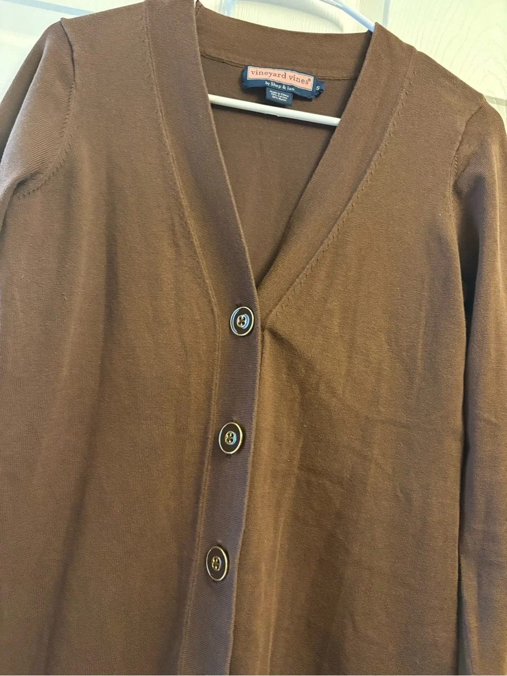 Vineyard Vines Cotton Blend Brown Long Sleeve Cardigan